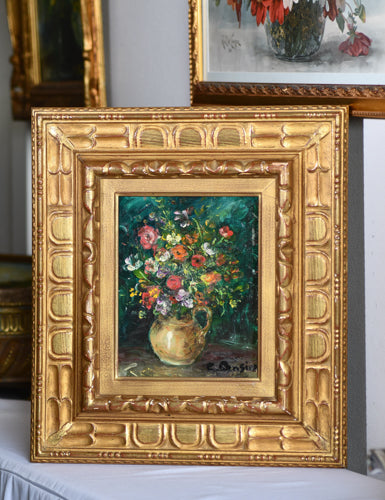 Floral Framed Oil Painting, 17.75", France