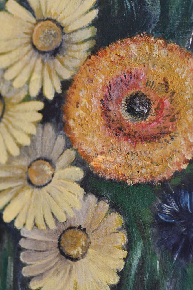 Vintage Yellow Floral Still Life Painting, 18"
