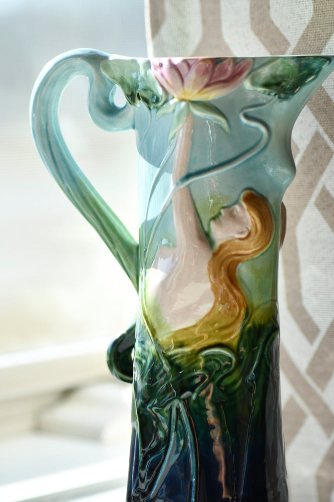 Art Nouveau Blue Decorative Vase or Ewer