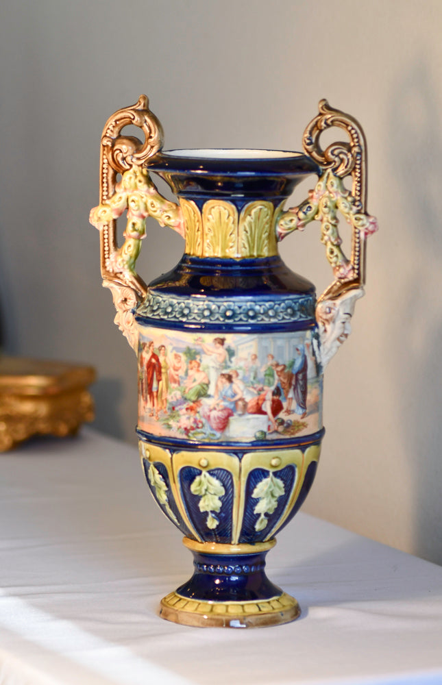 European Majolica Vase or Urn, Renaissance Model