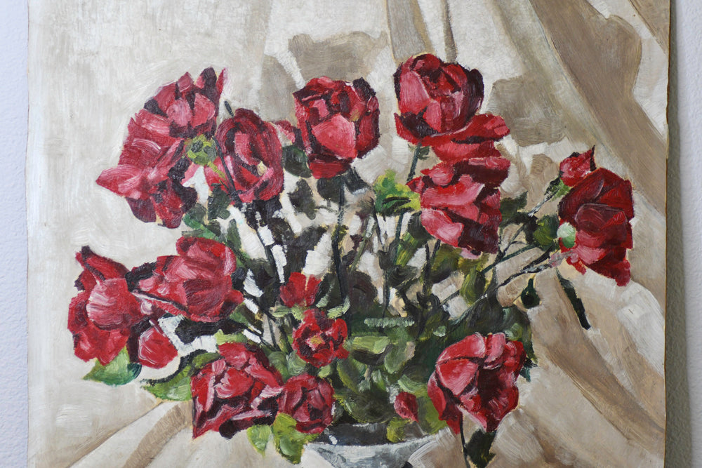 Red Rose Bouquet Still Life Painting, 18"