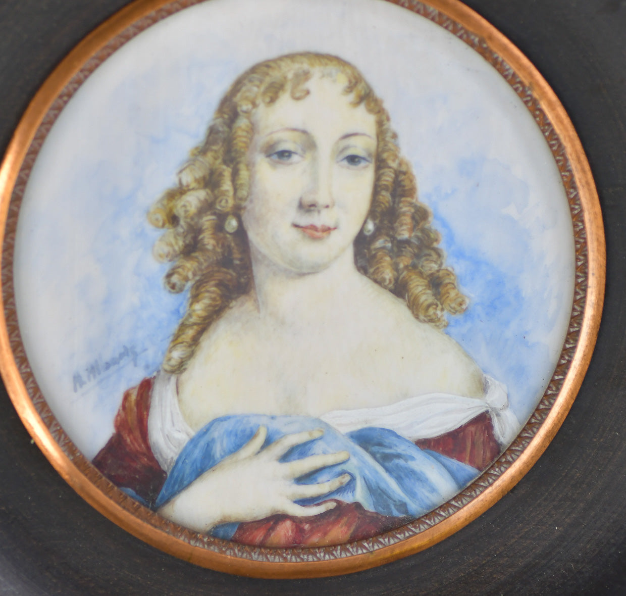 Louise de la Valliere, French Antique Miniature Portrait