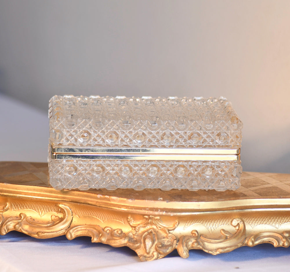 Vintage Crystal Dresser Jewelry Box, 7”