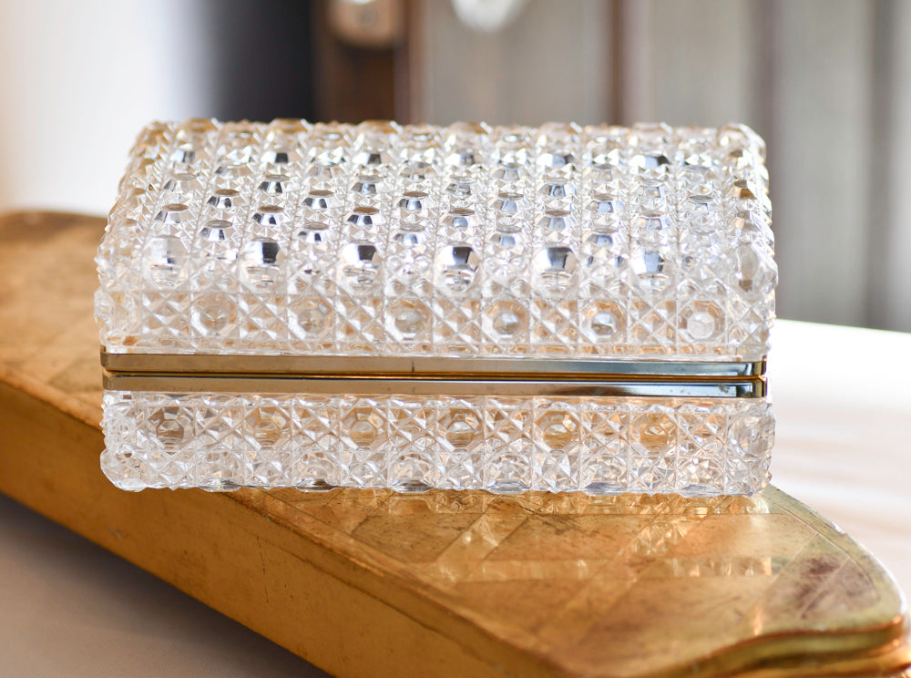Vintage Crystal Dresser Jewelry Box, 7”