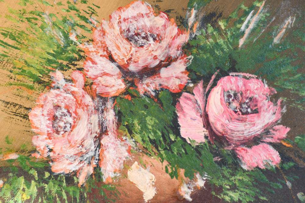 Pink and Red Floral Framed Oil Painting, 12.75"