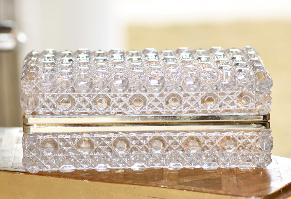 Vintage Crystal Dresser Jewelry Box, 7”