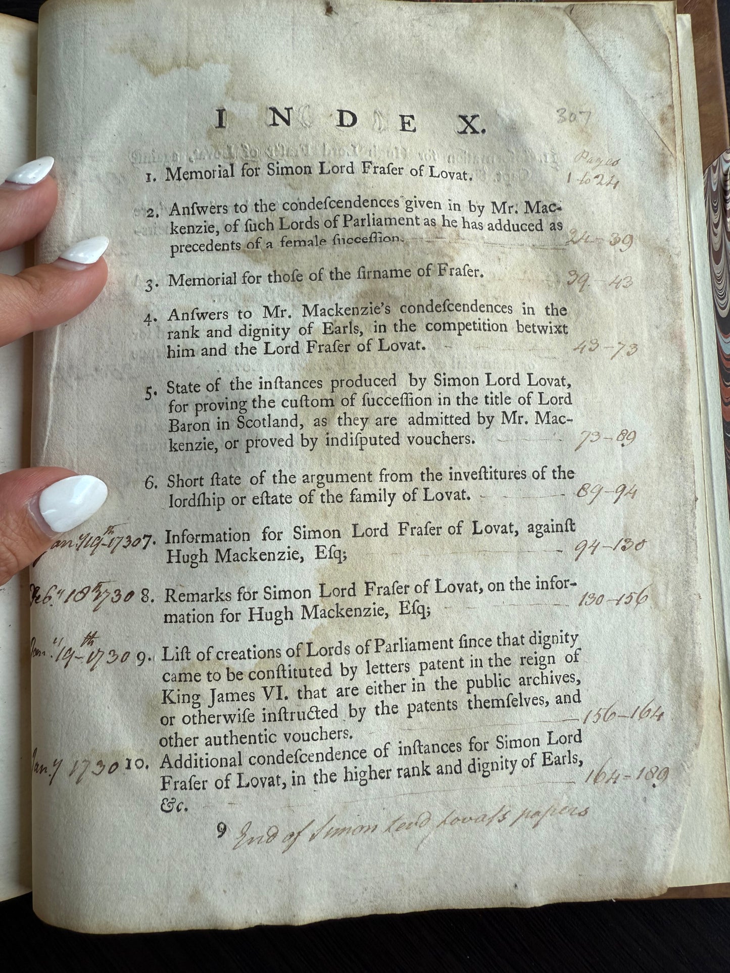 The Index page 1 from the book Lovat Peerage 1730