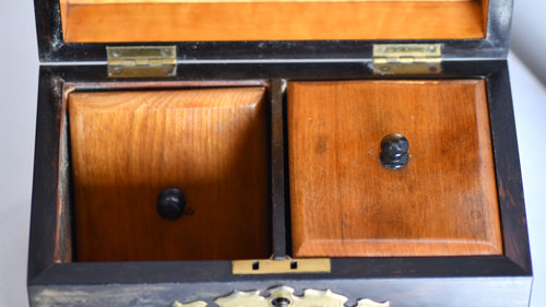 Antique Wood & Brass Ornate Box with Key