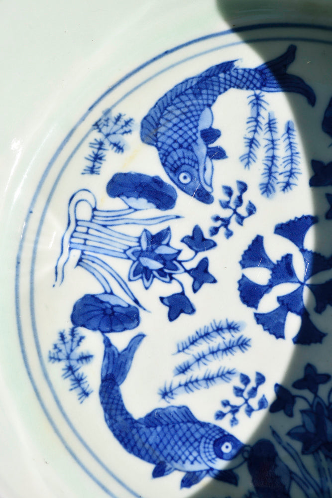 Blue and White Large Porcelain Bowl with Fish