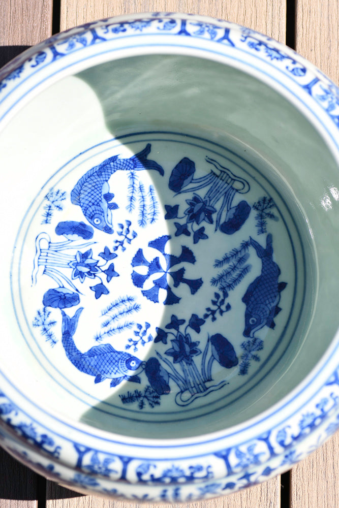 Blue and White Large Porcelain Bowl with Fish