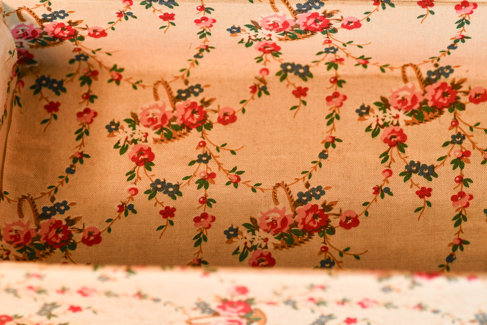 Vintage French Textile Dresser Box, 13.75"