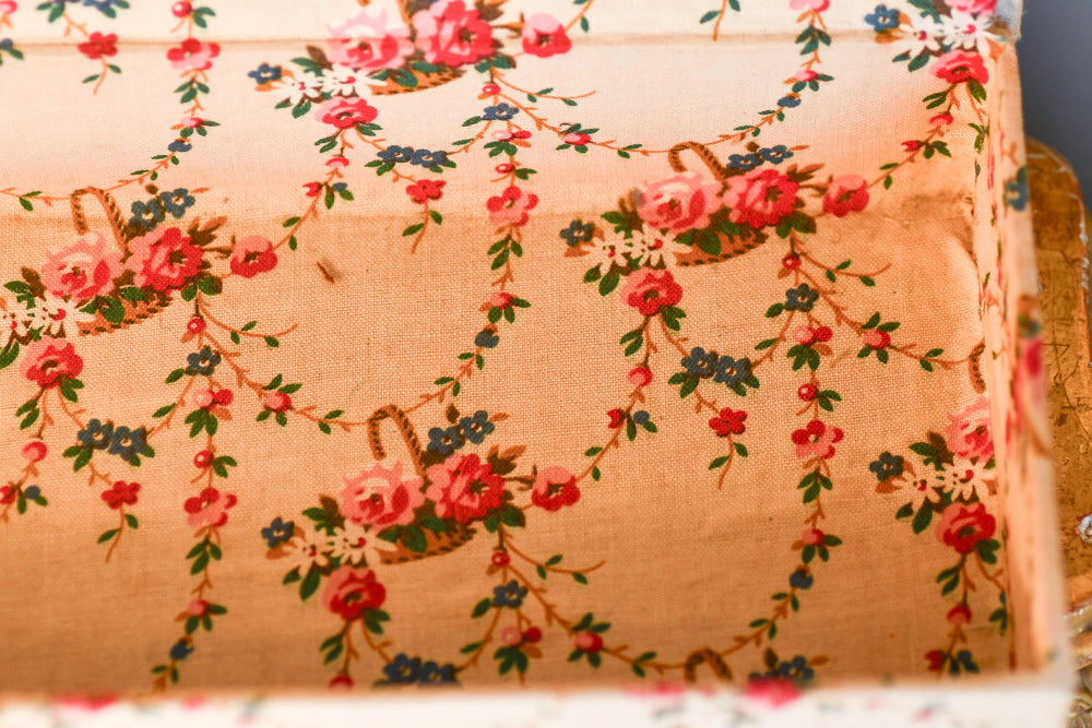 Vintage French Textile Dresser Box, 13.75"