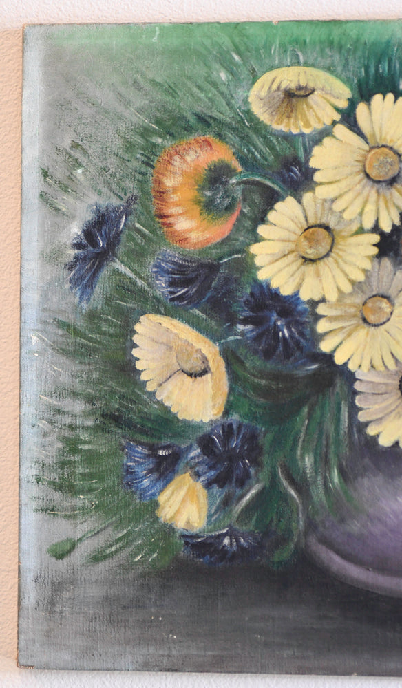 Vintage Yellow Floral Still Life Painting, 18"