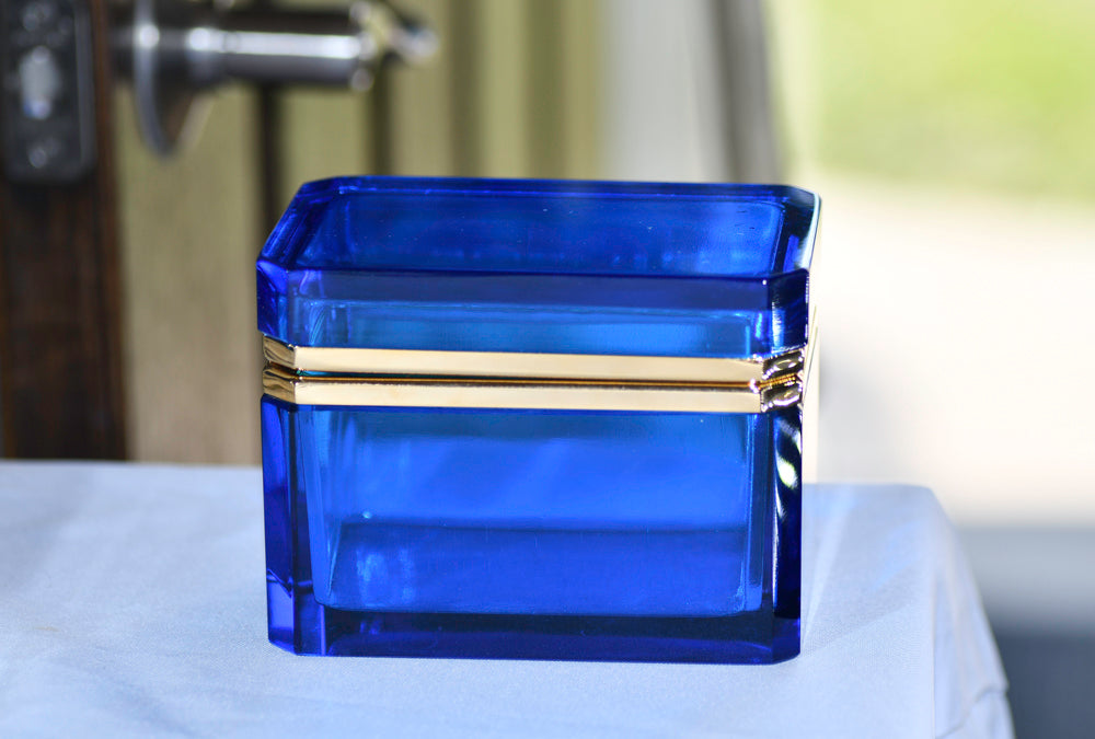 Murano Style Clear Blue Opaline Glass Box