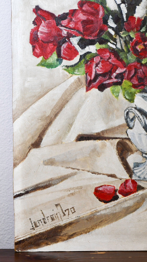 Red Rose Bouquet Still Life Painting, 18"