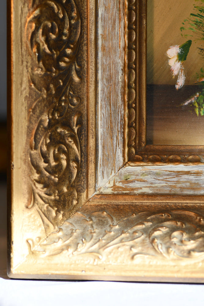 Pink and Red Floral Framed Oil Painting, 12.75"