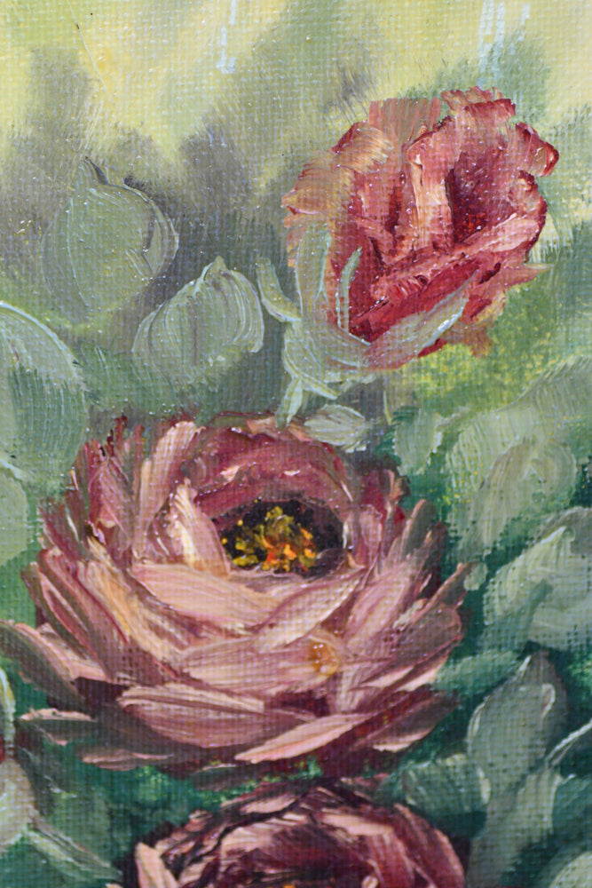 Pink Rose Bush Vintage Painting, 10"