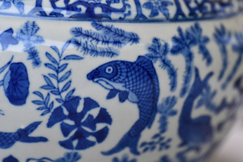 Blue and White Large Porcelain Bowl with Fish