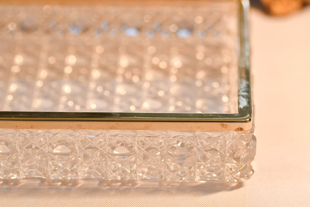 Vintage Crystal Dresser Jewelry Box, 7”