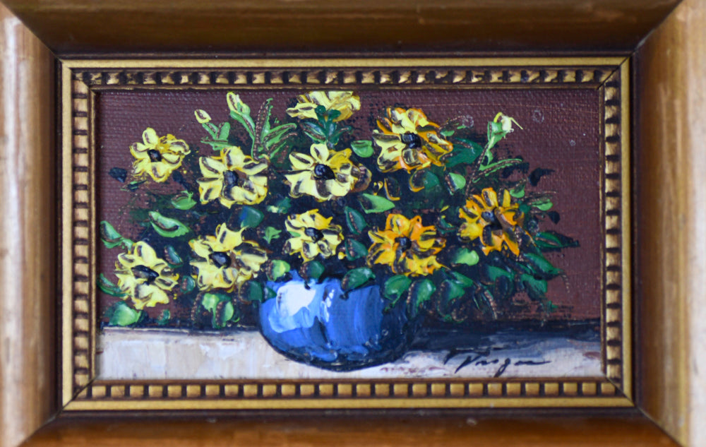 Small Floral Oil Painting with Yellow Flowers