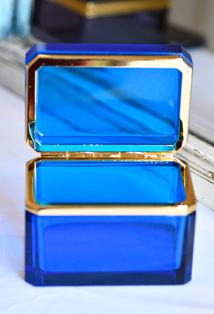 Murano Style Clear Blue Opaline Glass Box