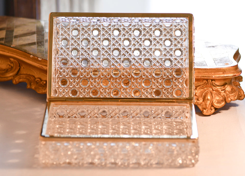 Vintage Crystal Dresser Jewelry Box, 7”