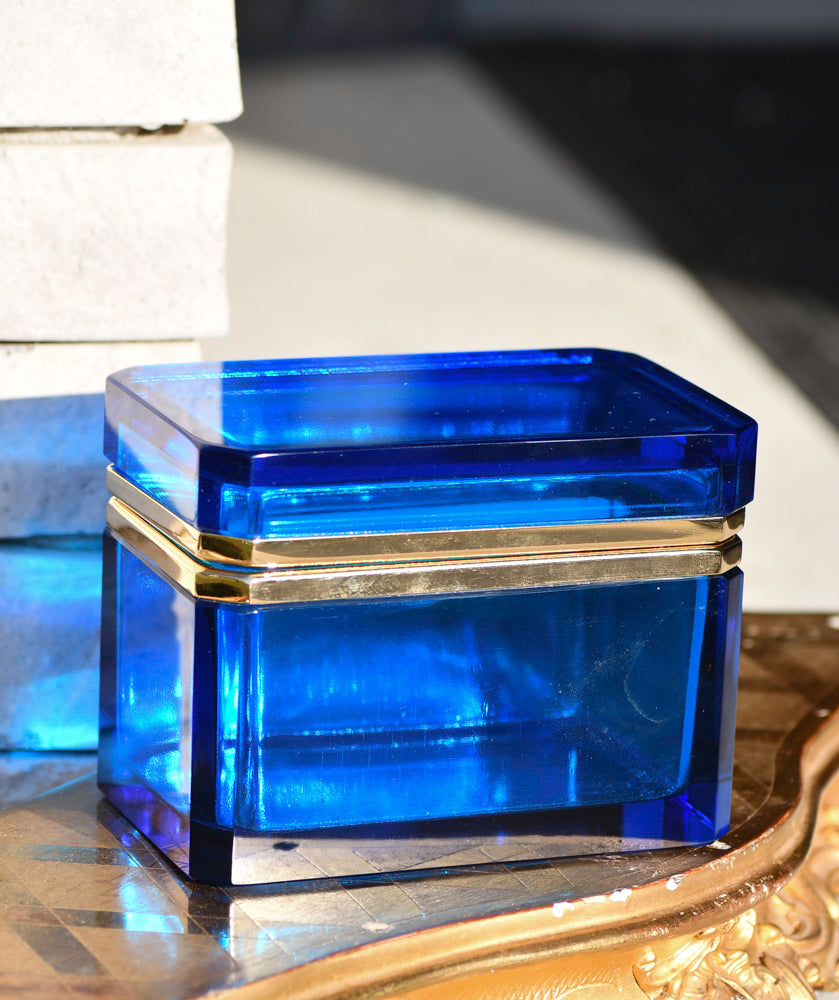 Murano Style Clear Blue Opaline Glass Box