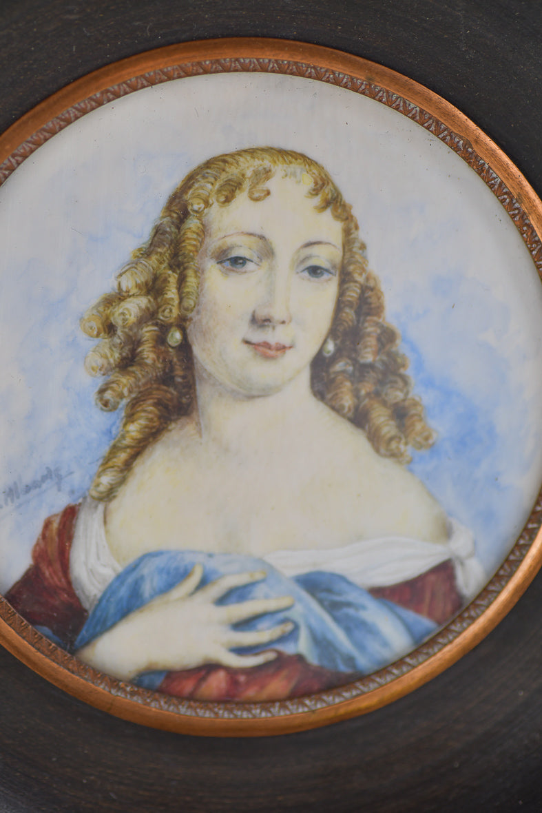 Louise de la Valliere, French Antique Miniature Portrait