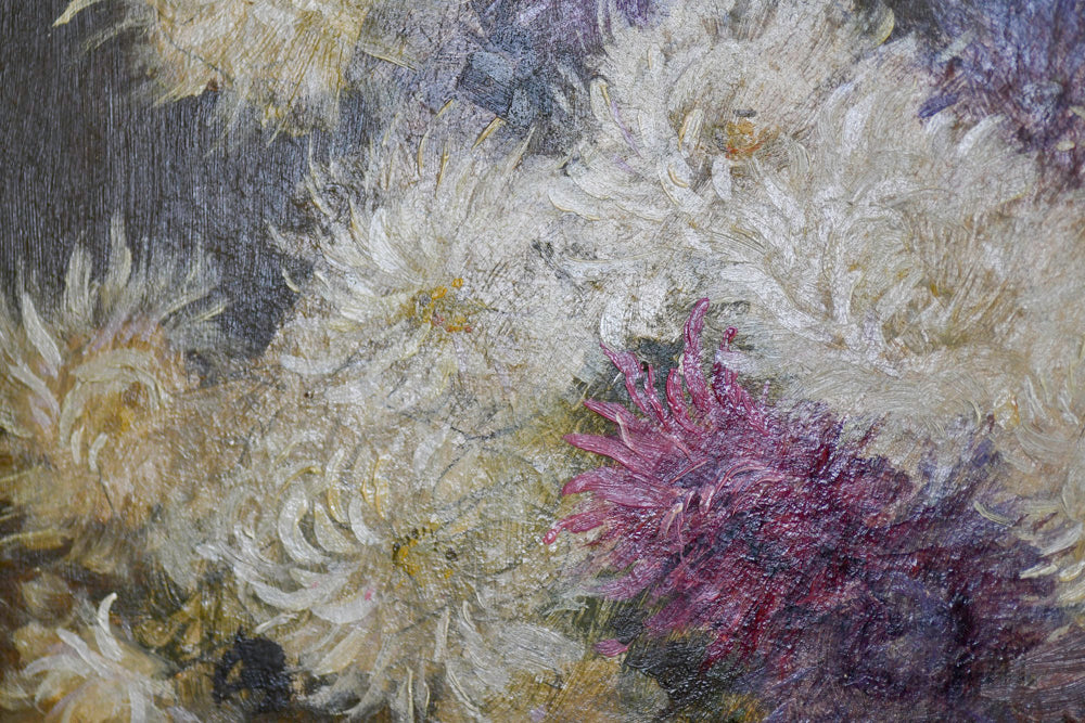 Purple Floral Still Life Vintage Painting, 24”