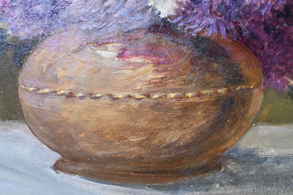 Purple Floral Still Life Vintage Painting, 24”