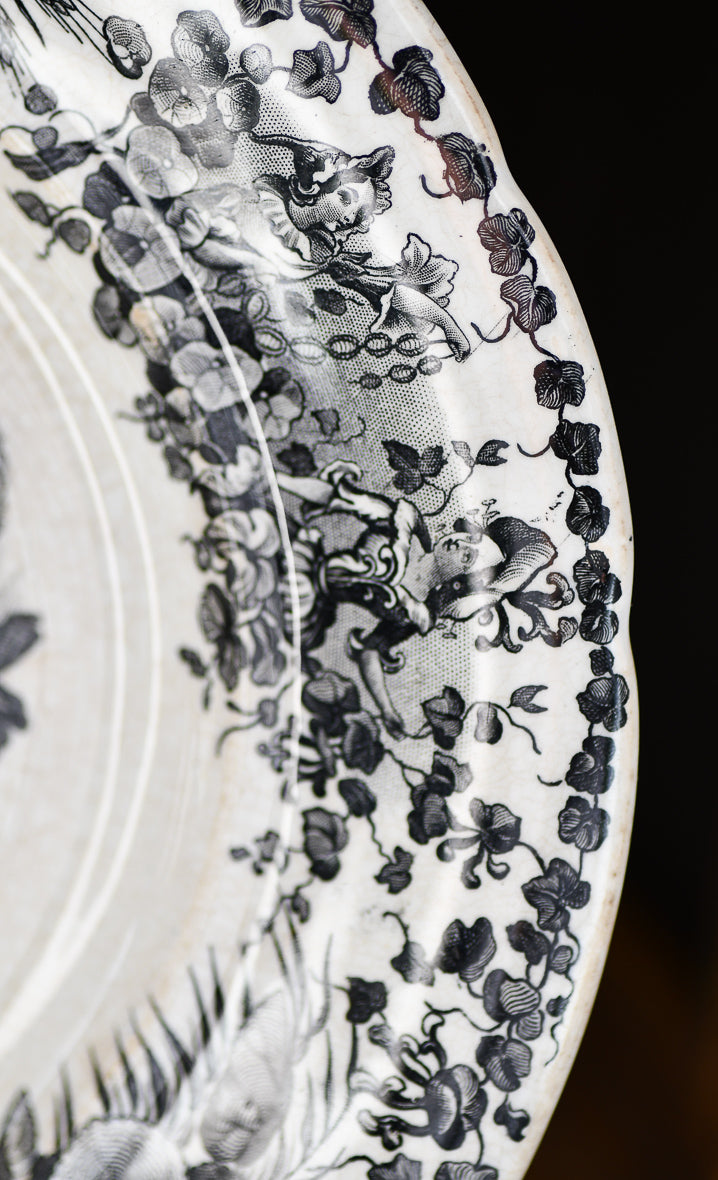 19th Century French Faience Black and White Whimsical Plate