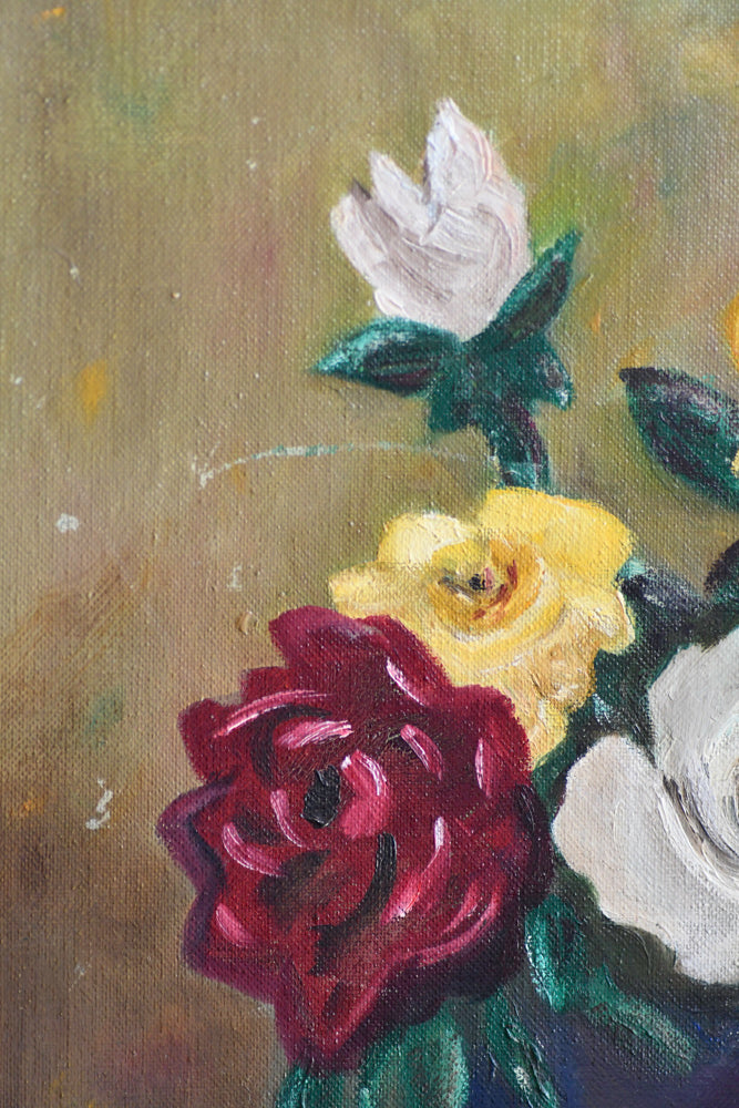 Vintage Floral Bouquet in Vase Painting, 14"
