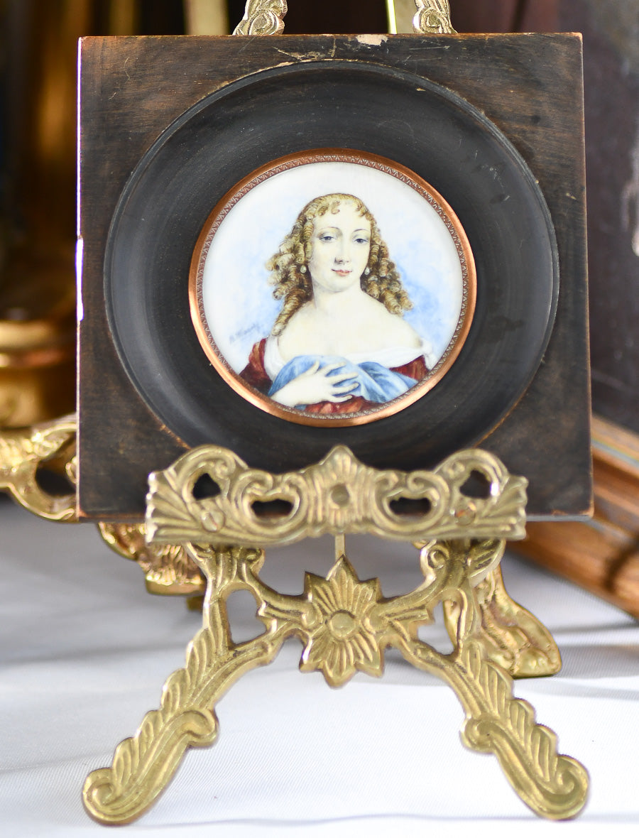 Louise de la Valliere, French Antique Miniature Portrait