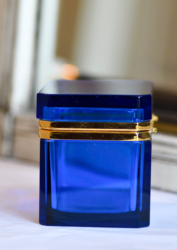 Murano Style Clear Blue Opaline Glass Box