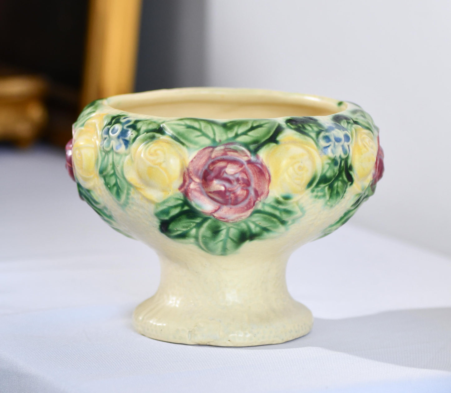 Roseville Rozane Floral Compote Vase, 5"