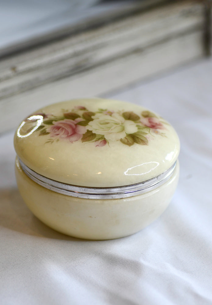 Vintage White Alabaster Jewelry Box, 4"