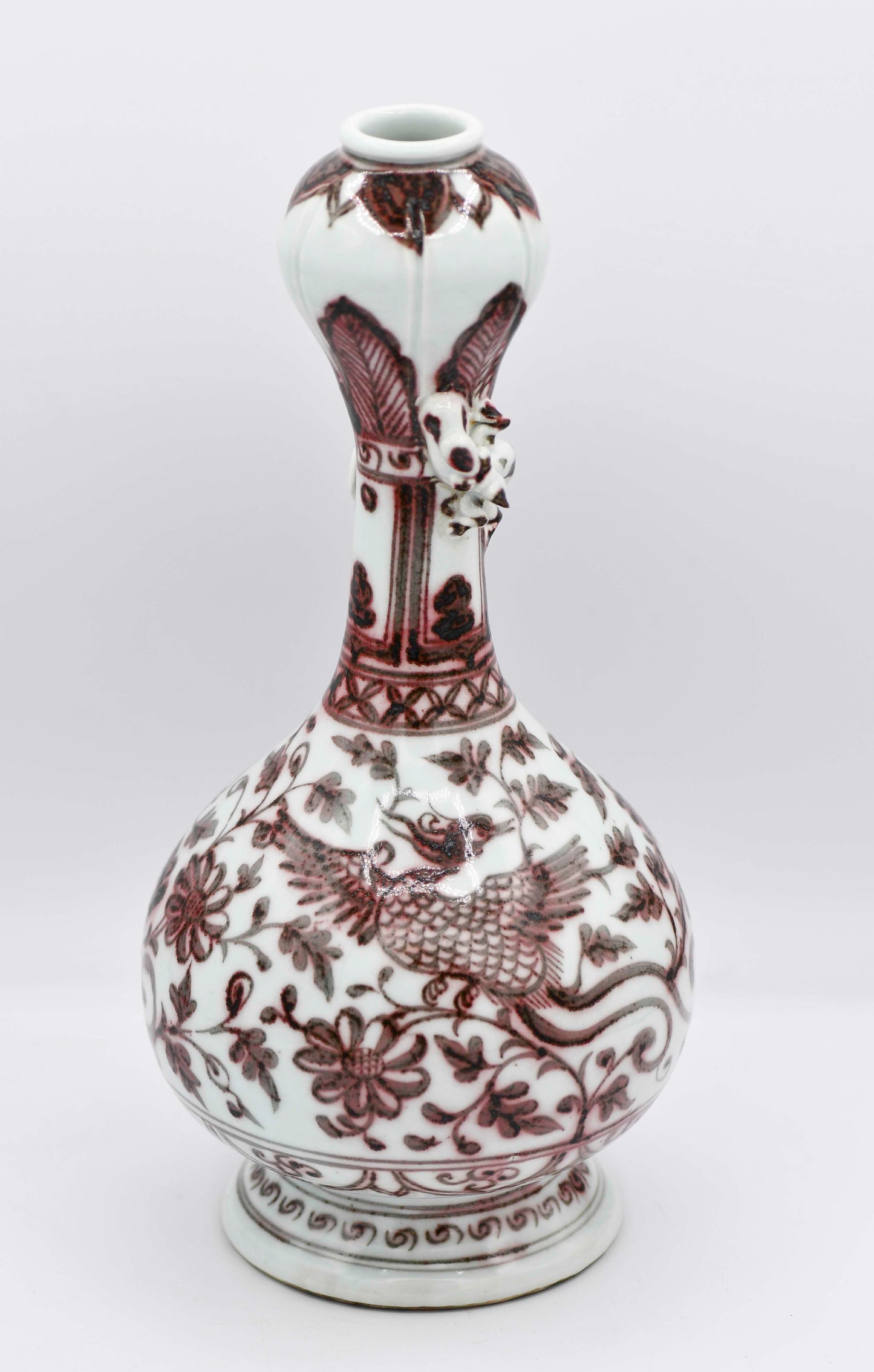 Red Underglaze Phoenix Vase, 12"