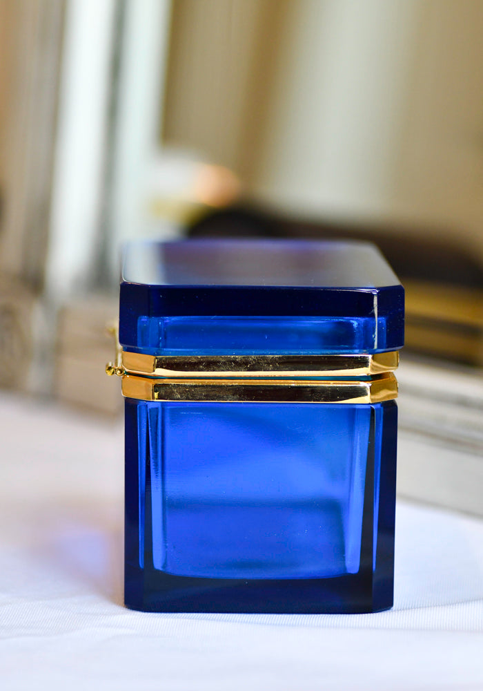 Murano Style Clear Blue Opaline Glass Box