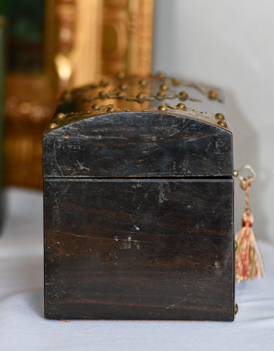 Antique Wood & Brass Ornate Box with Key