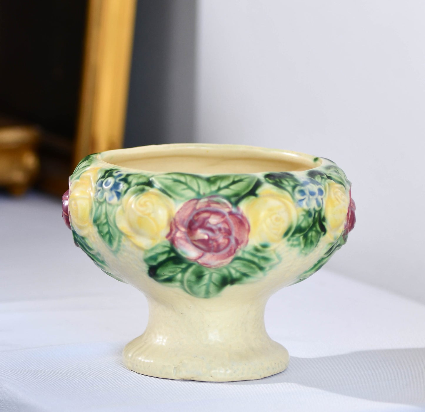 Roseville Rozane Floral Compote Vase, 5"