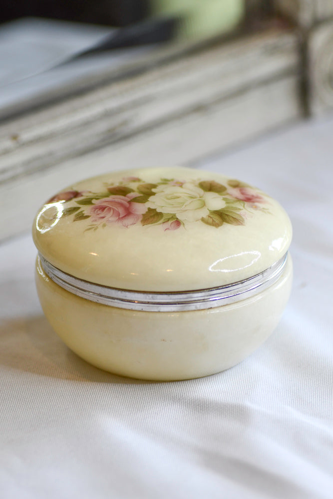 Vintage White Alabaster Jewelry Box, 4"
