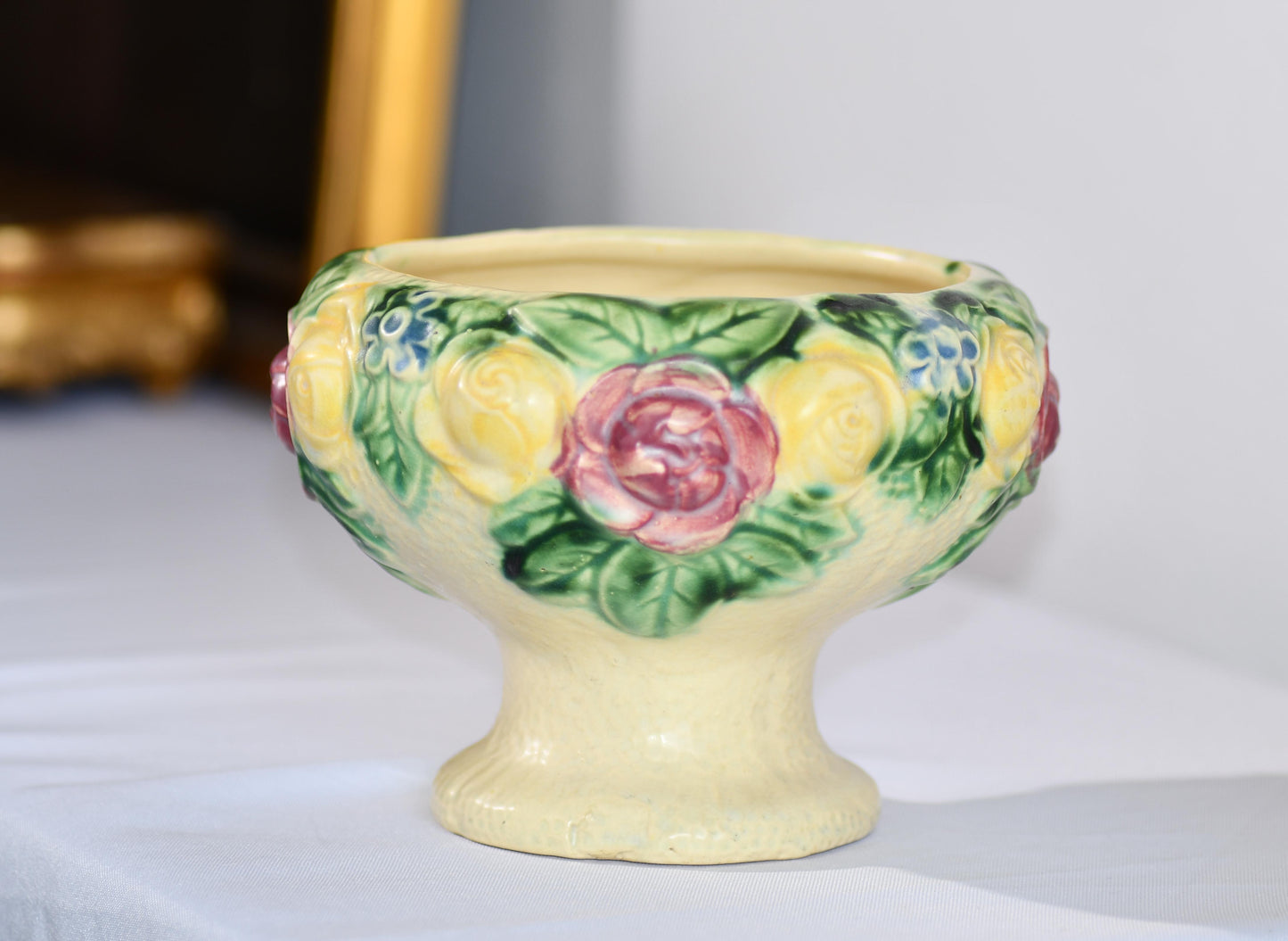 Roseville Rozane Floral Compote Vase, 5"