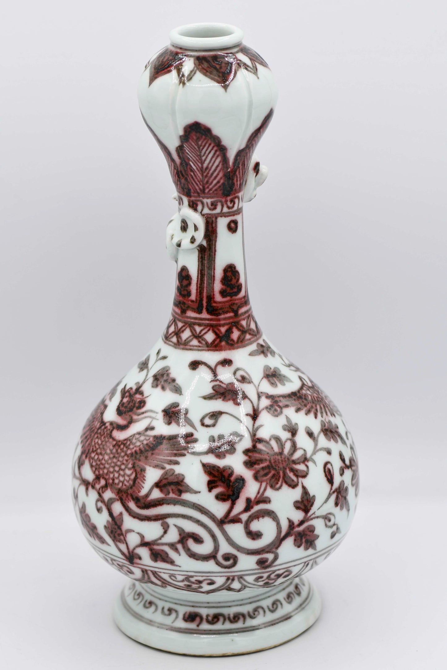 Red Underglaze Phoenix Vase, 12"