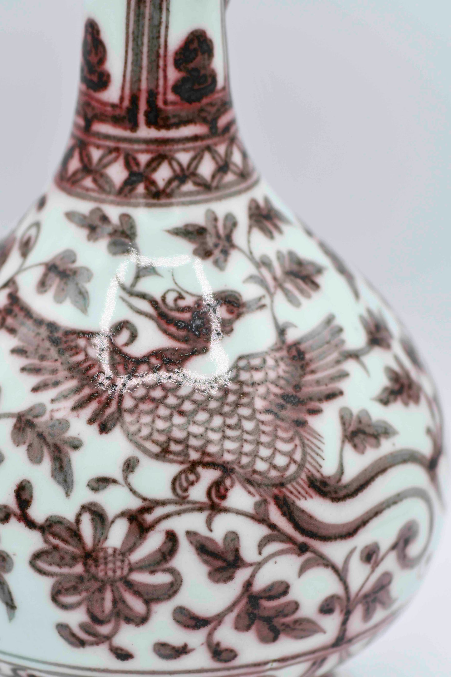 Red Underglaze Phoenix Vase, 12"