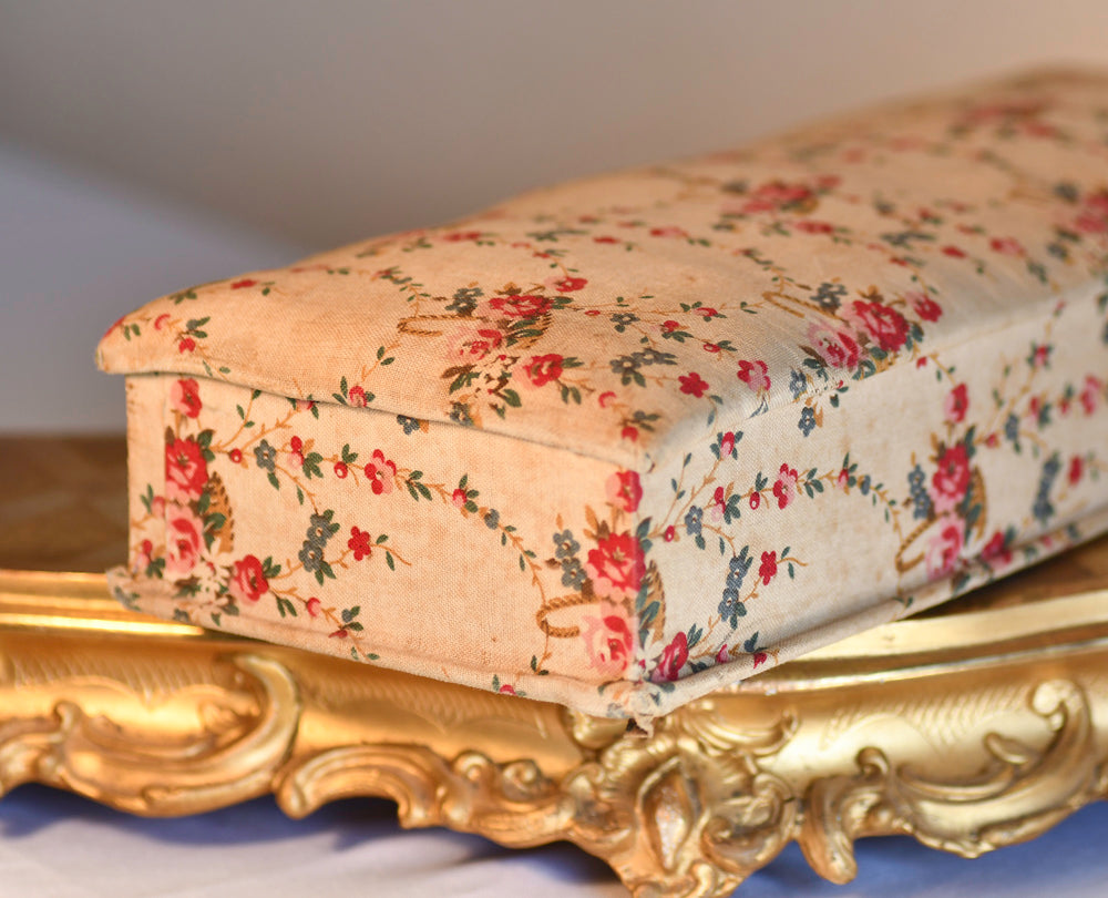 Vintage French Textile Dresser Box, 13.75"