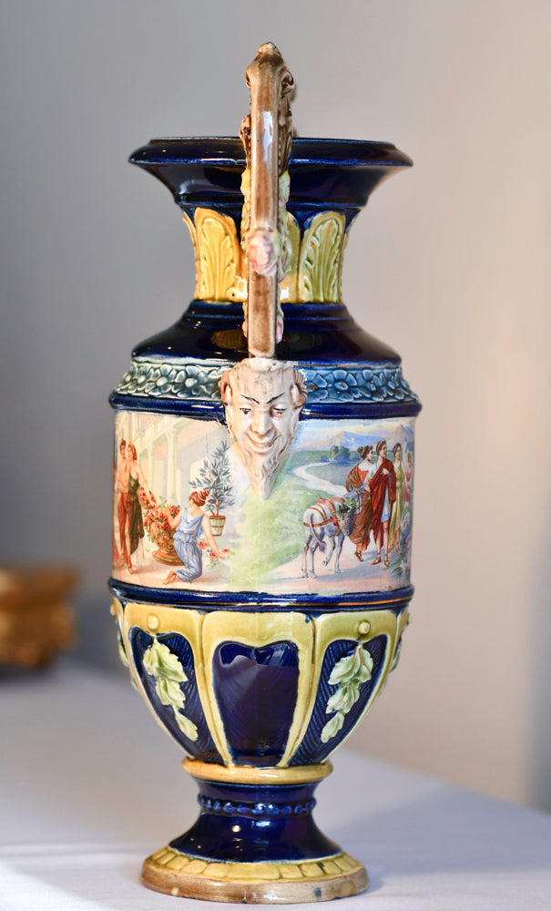 European Majolica Vase or Urn, Renaissance Model
