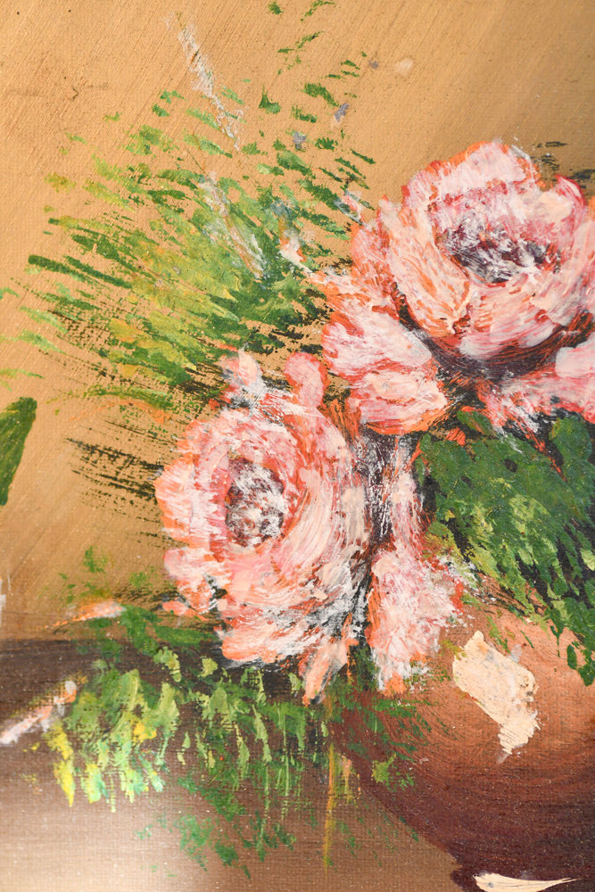 Pink and Red Floral Framed Oil Painting, 12.75"