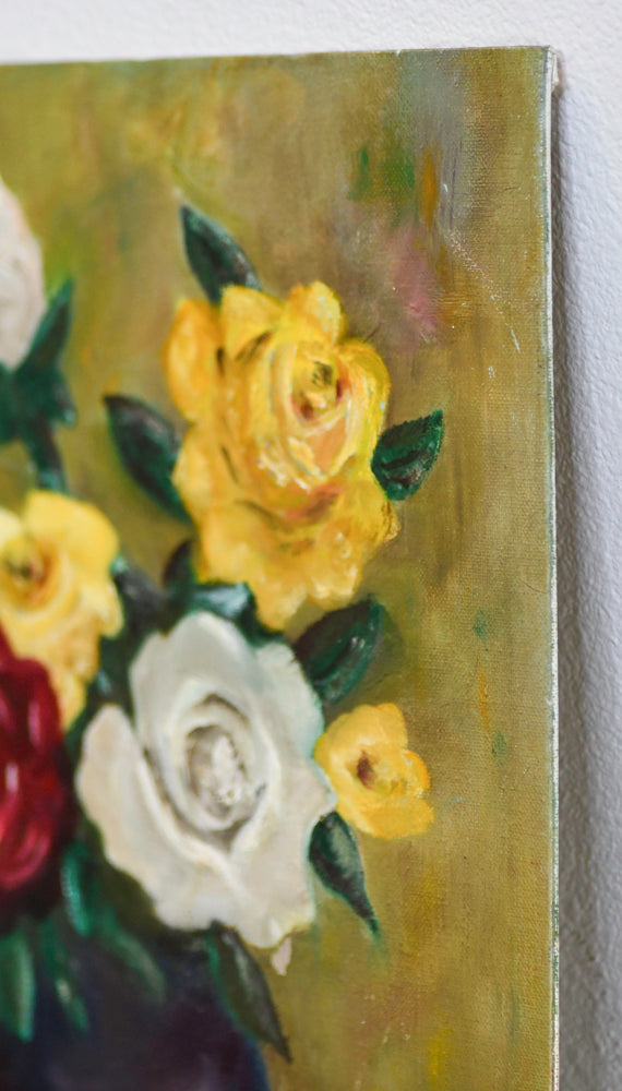Vintage Floral Bouquet in Vase Painting, 14"