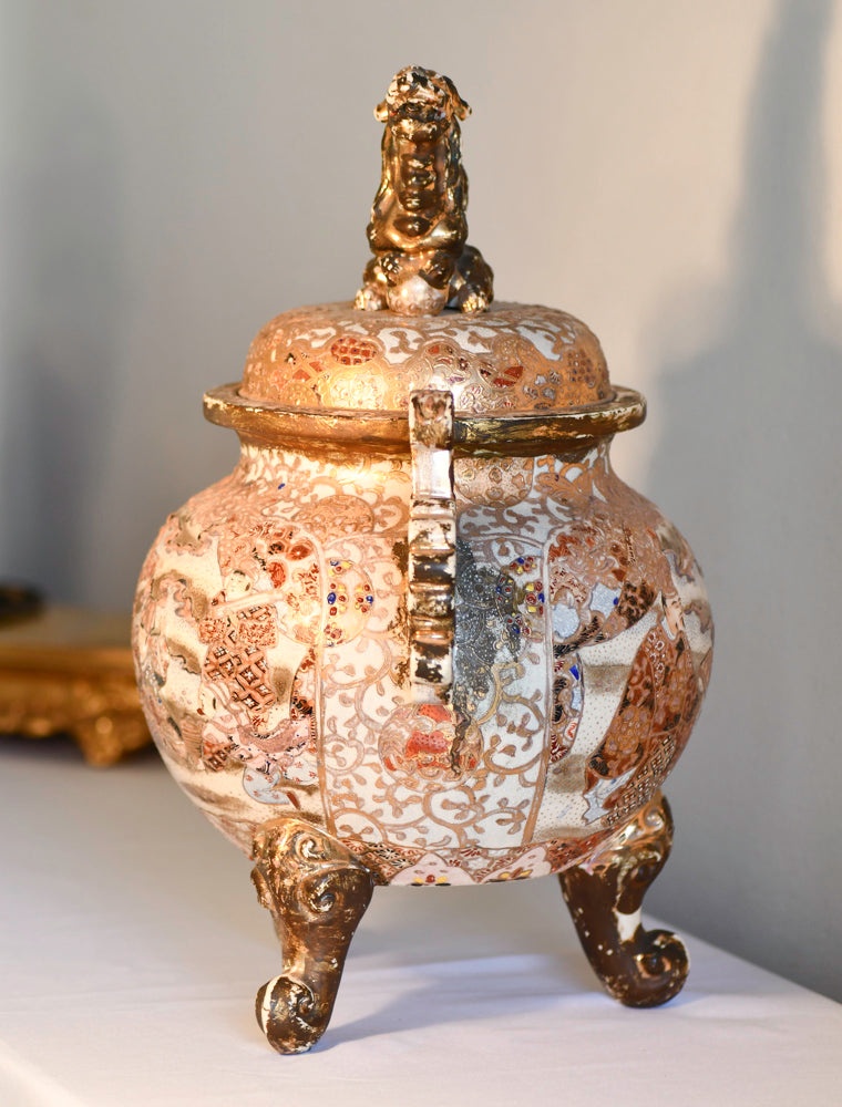 Satsuma Large Tripod Censer with Lid, 15.5"