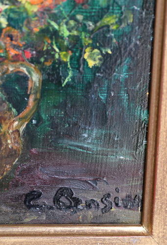 Floral Framed Oil Painting, 17.75", France